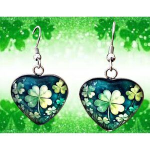Shamrock Earrings St Patricks Day Clover Heart Shaped Dangle Hooks Party Parade